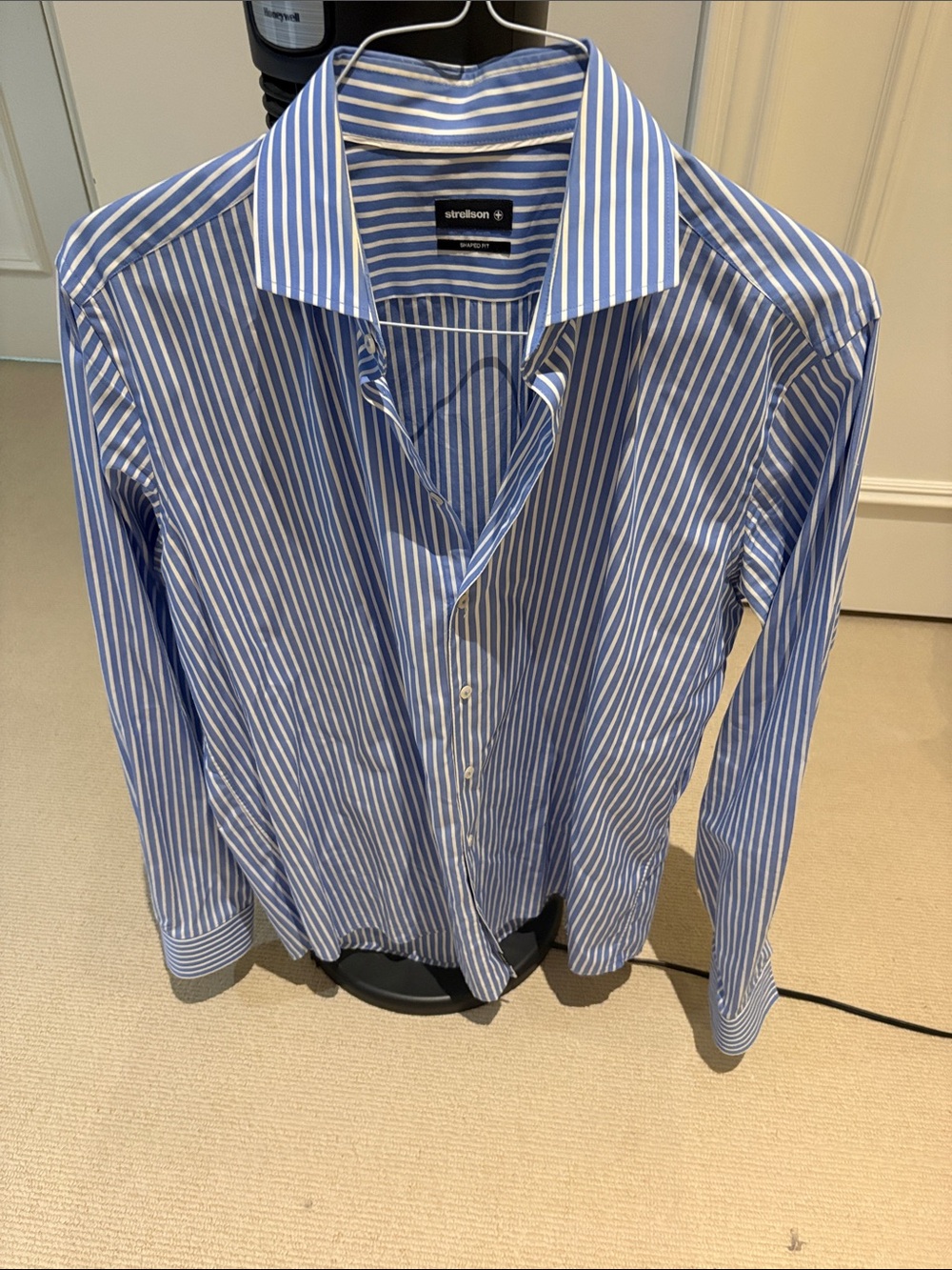 Strellson Blue and White Vertical Stripe Dress Shirt